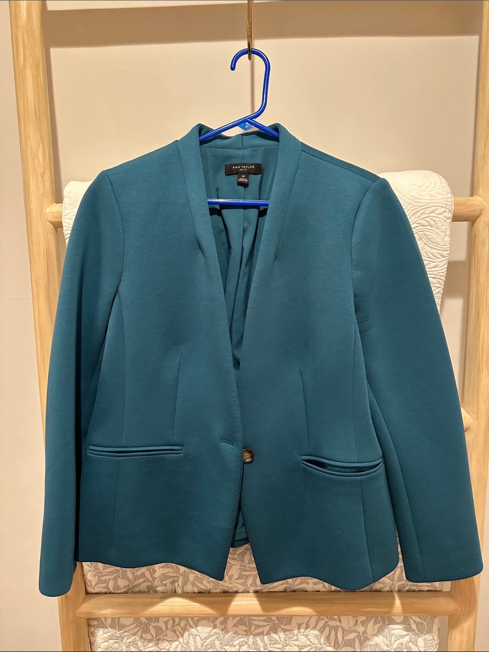 Ann Taylor Teal Open Collar Blazer